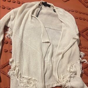 Forever 21 Cream Fringe Cardigan